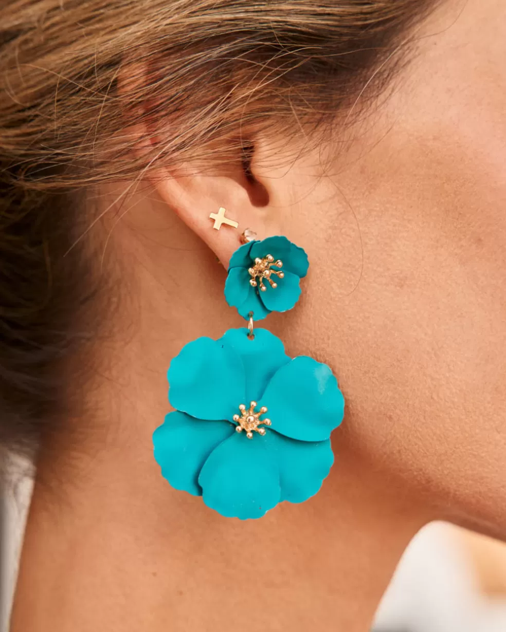 BISUTERÍA | COMPLEMENTOS>Polin et moi Pendientes Flores Amalia AZUL TURQUESA