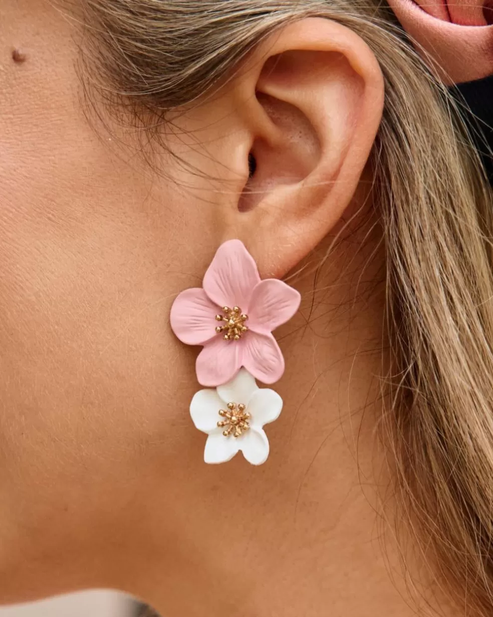 BISUTERÍA | COMPLEMENTOS>Polin et moi Pendientes Flores Aylen Blanco/Rosa