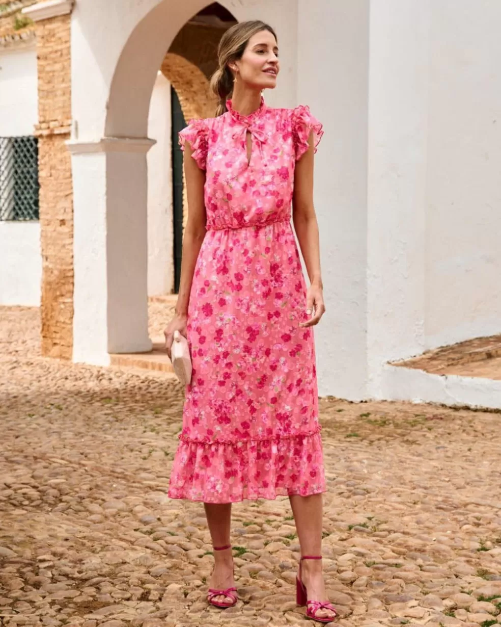 VESTIDOS INVITADA>Polin et moi Vestido Flores Blima Rosa