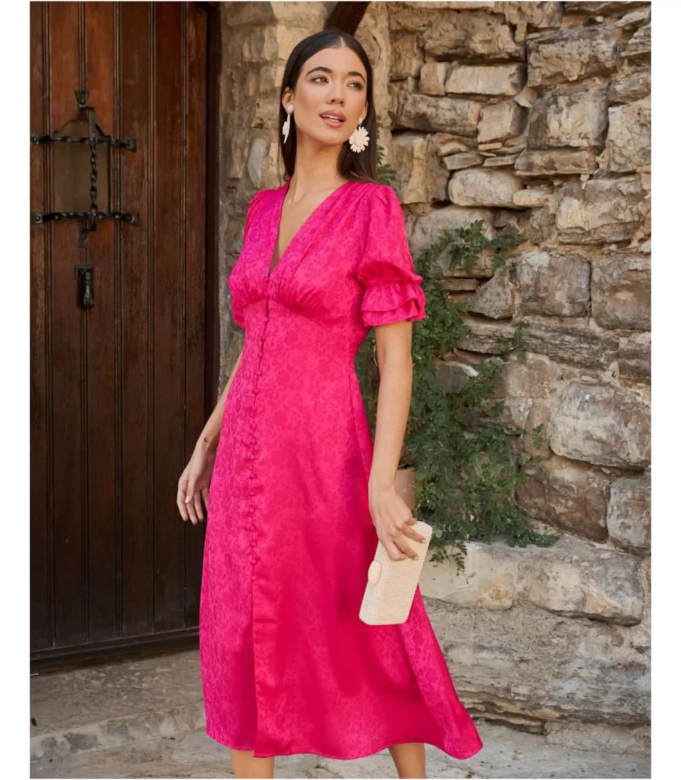 FERIA | VESTIDOS INVITADA>Polin et moi Vestido Midi Ula Fucsia